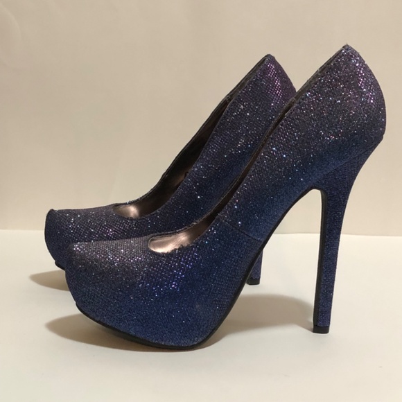 Shimmering Purple-Blue Platform High Heels XXI - Picture 2 of 8